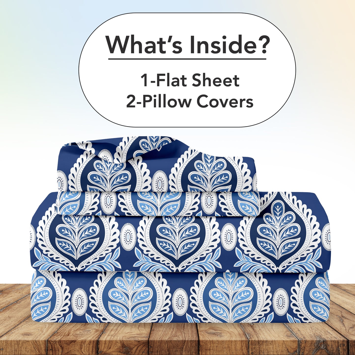 Damask Pattern Blue Bedsheet For King Size Bed