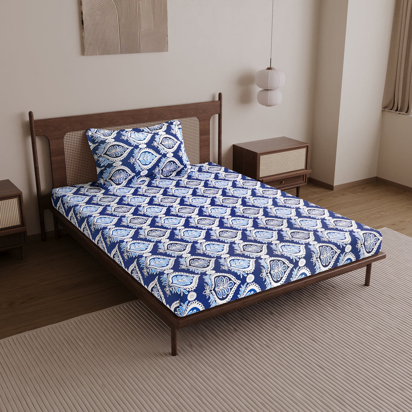 Damask Blue Pattern Single Bed Bedsheet