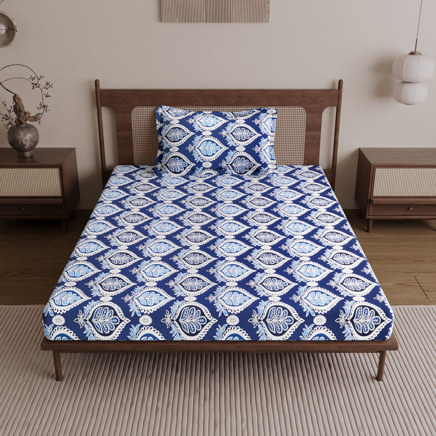 Damask Blue Pattern Single Bed Bedsheet