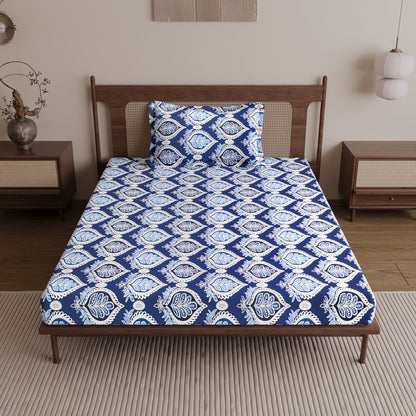 Damask Blue Pattern Single Bed Bedsheet