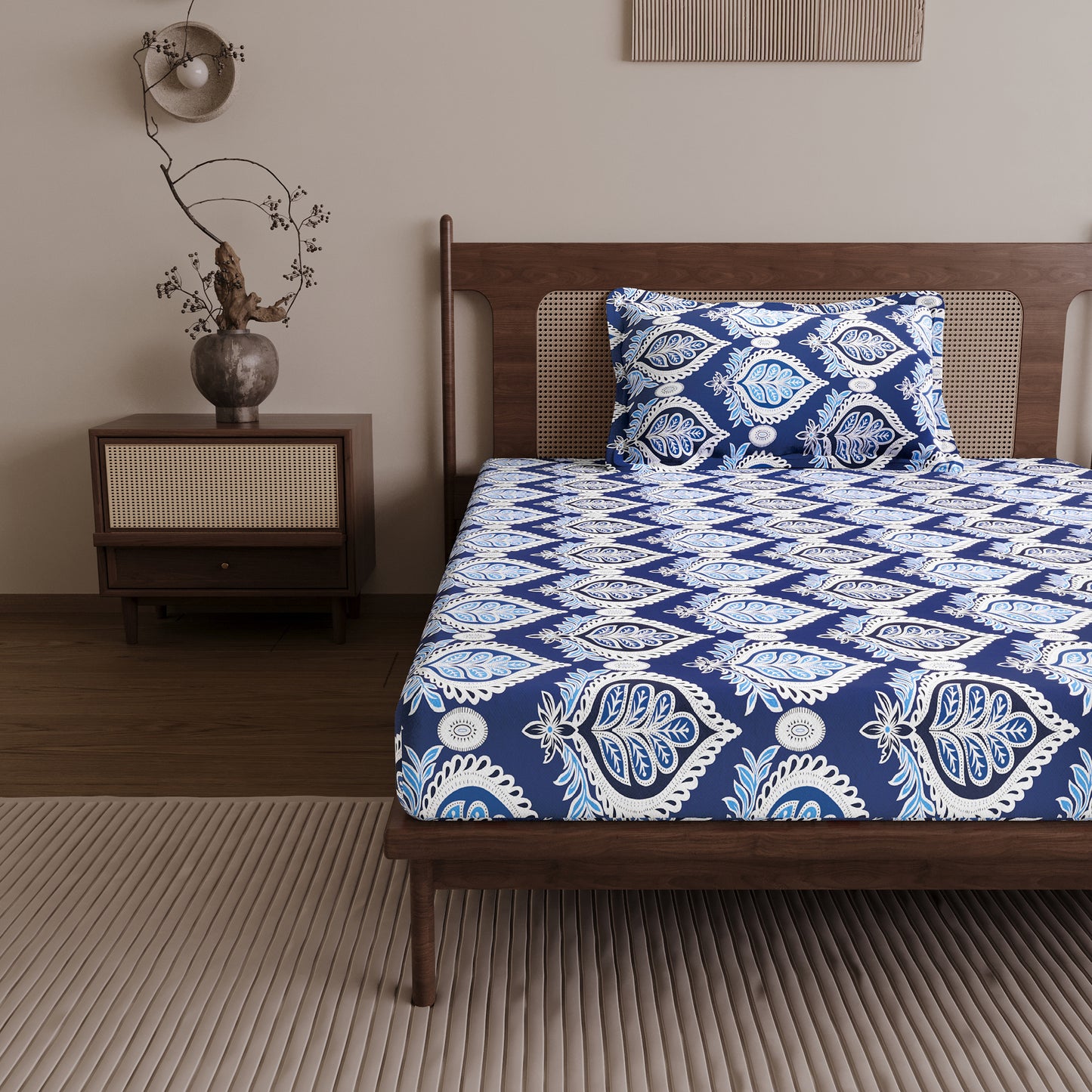 Damask Blue Pattern Single Bed Bedsheet