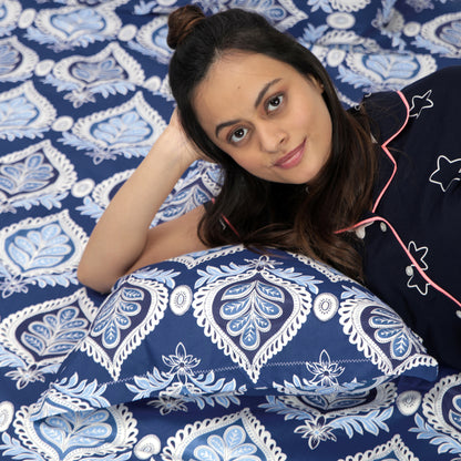 Damask Blue Pattern Single Bed Bedsheet
