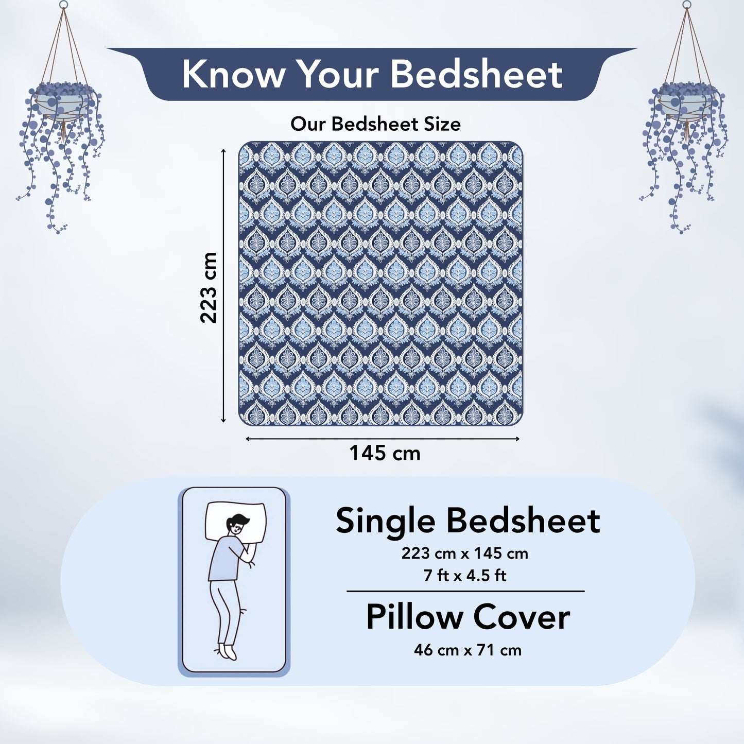 Damask Blue Pattern Single Bed Bedsheet