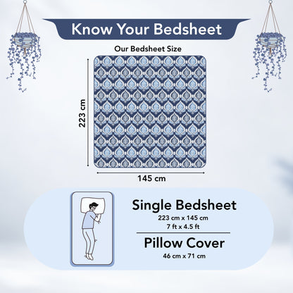 Damask Blue Pattern Single Bed Bedsheet