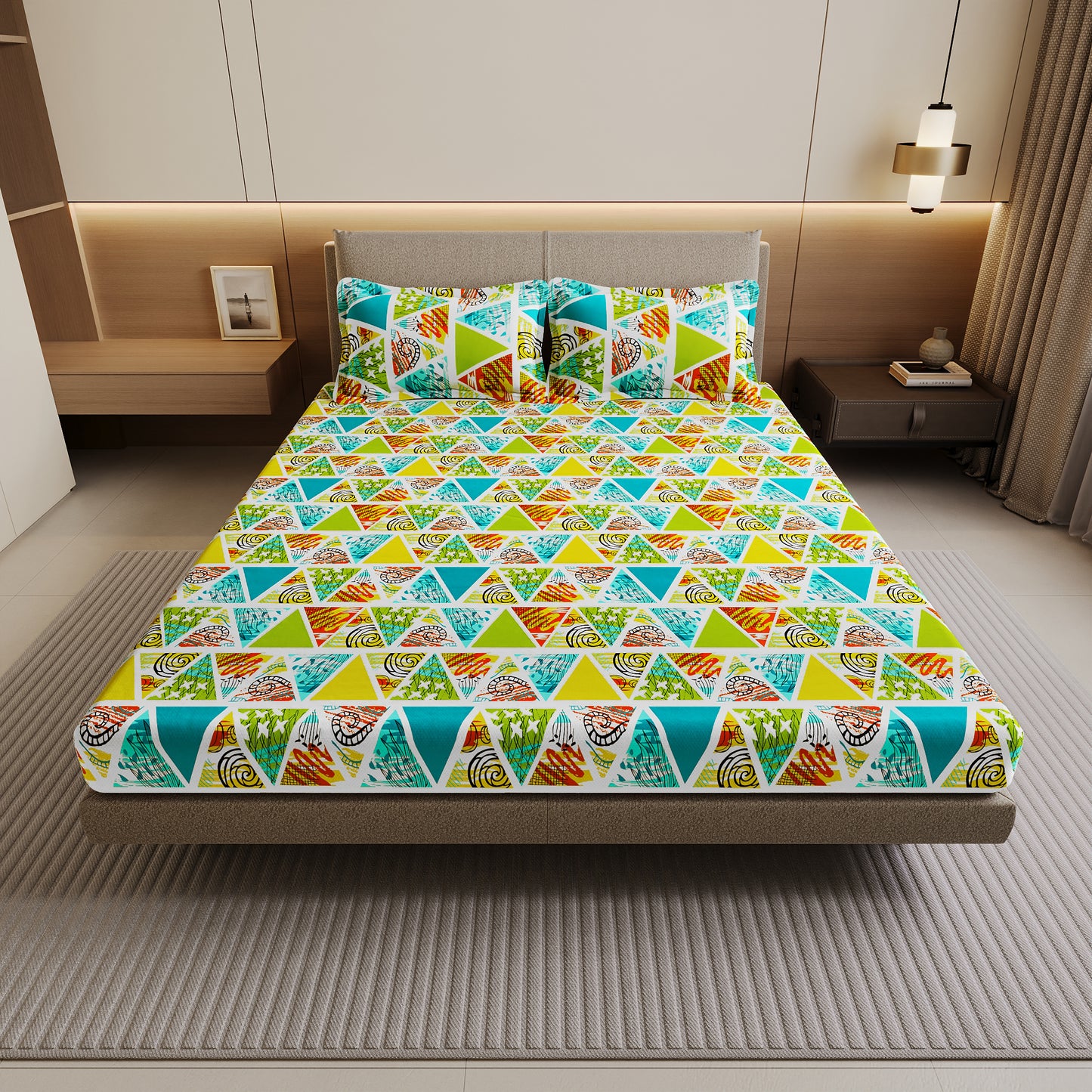 Triangle Candy Print Bedsheet For Double Bed
