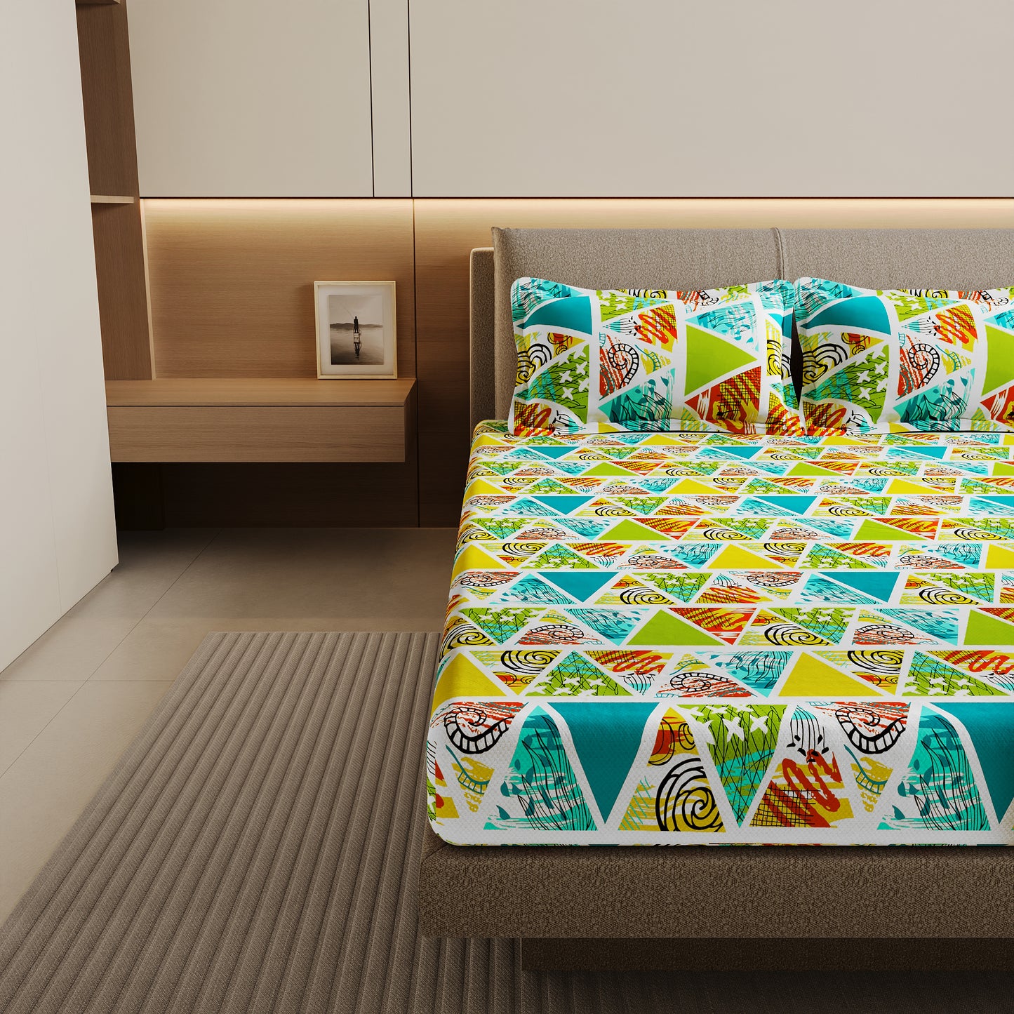 Triangle Candy Print Bedsheet For Double Bed