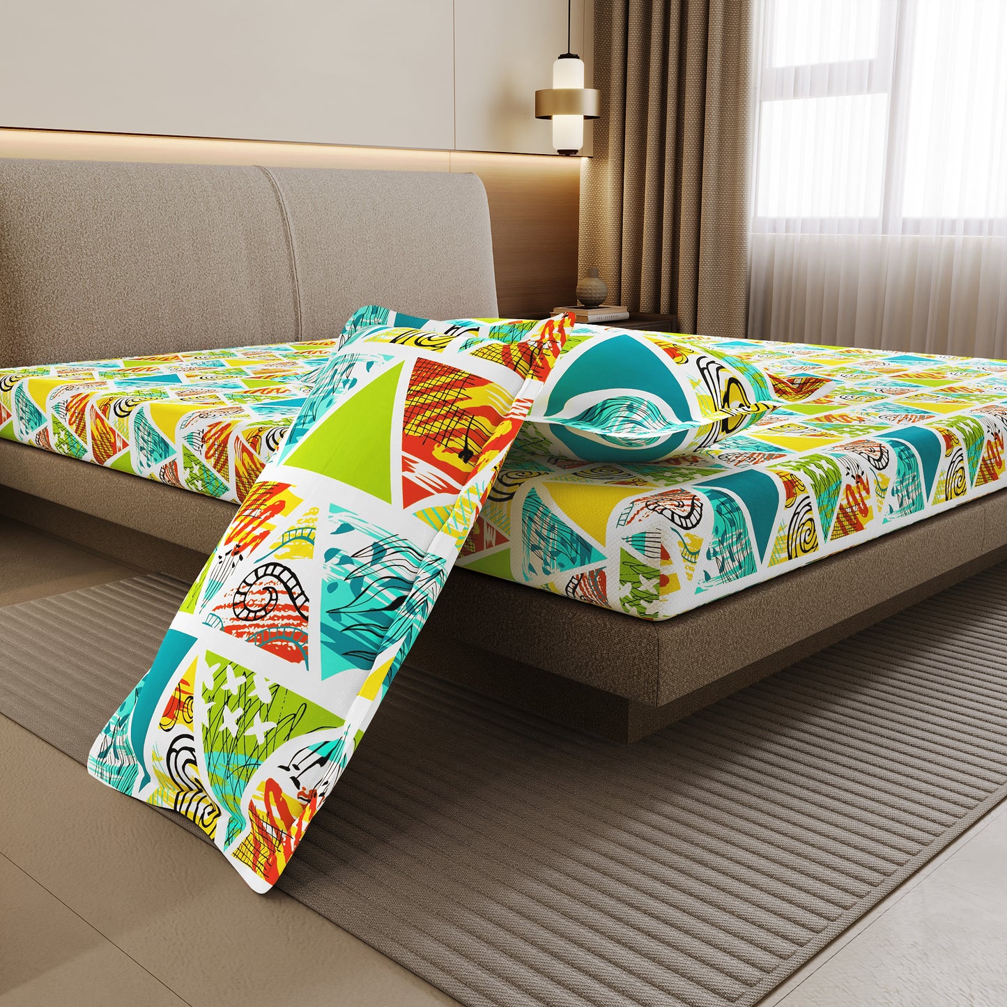 Triangle Candy Print Bedsheet For Double Bed