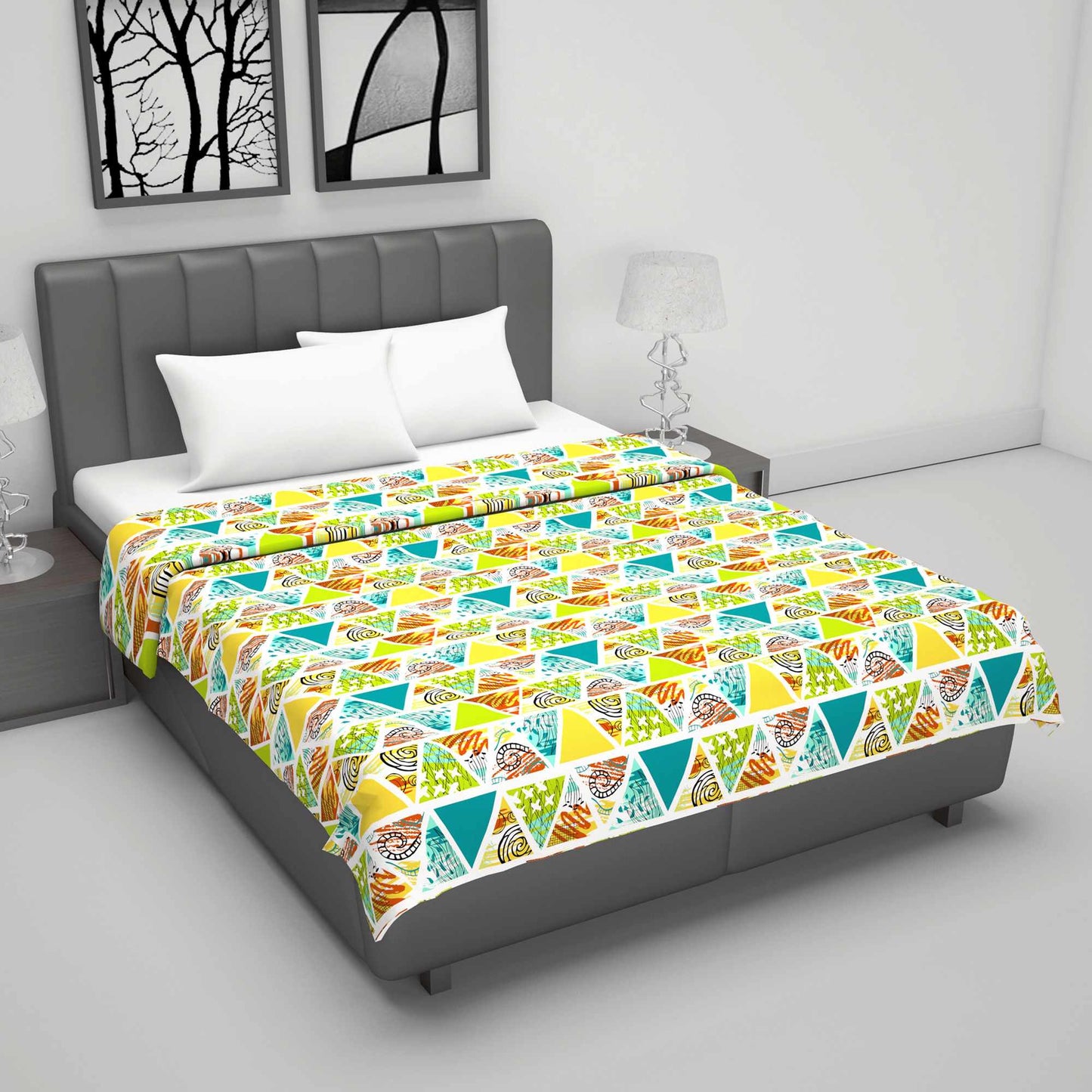 Multicolor Geometric Triangle Pattern 144 TC Double Bed AC Dohar Lightweight 120 GSM Perfect for Your Living Room