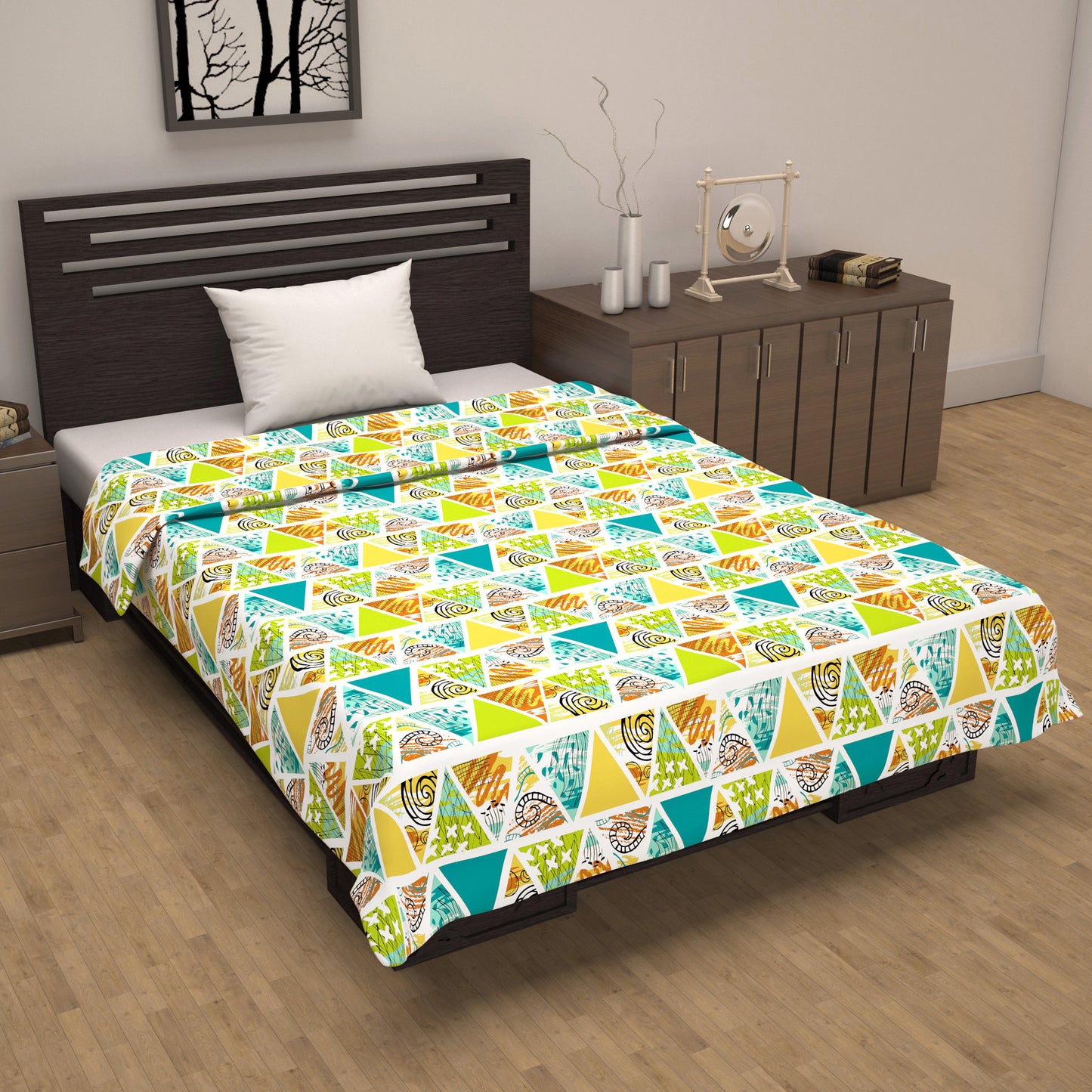 Multicolor Geometric Triangle Pattern 144 TC Single Bed AC Dohar Lightweight 120 GSM Perfect for Your Living Room