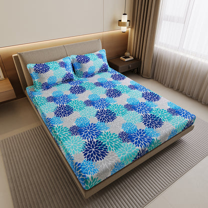 Silhouette leaves Sky Blue and Grey Bedsheet For Double Bed