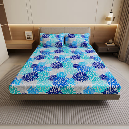 Silhouette leaves Sky Blue and Grey Bedsheet For Double Bed