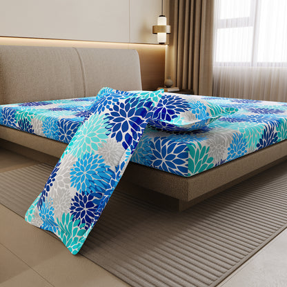Silhouette leaves Sky Blue and Grey Bedsheet For Double Bed