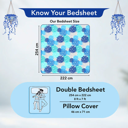 Silhouette leaves Sky Blue and Grey Bedsheet For Double Bed