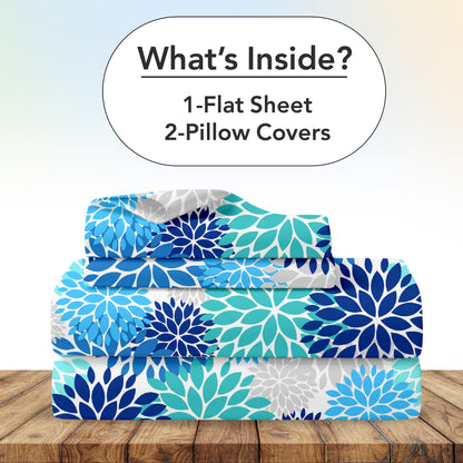 Silhouette leaves Sky Blue and Grey Bedsheet For Double Bed
