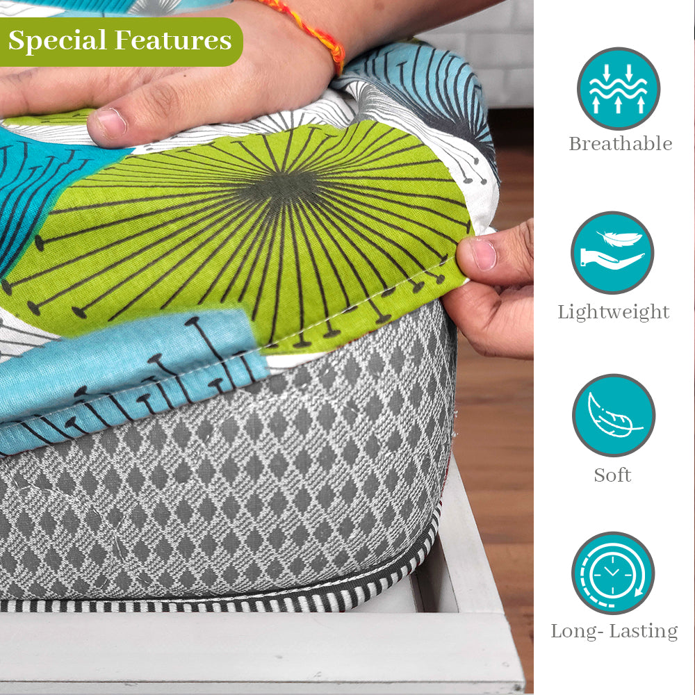 Dandelions Aqua Print Elastic Fitted Bedsheet For Double Bed