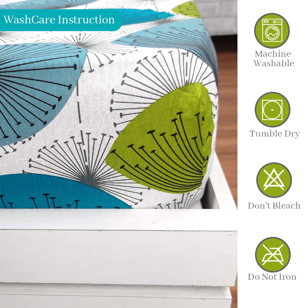 Dandelions Aqua Print Elastic Fitted Bedsheet For Double Bed