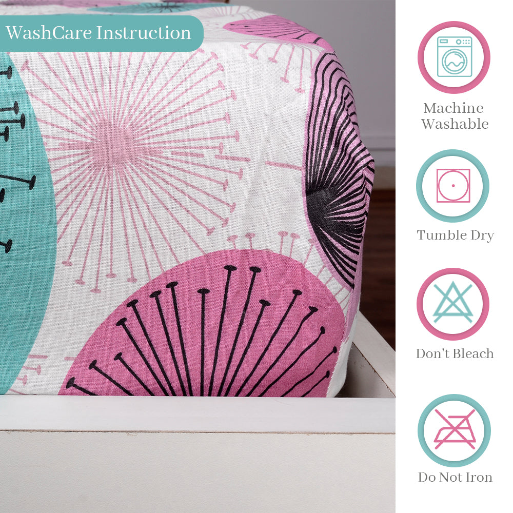 Rose Pink Floral Printed Elastic Fitted Double Bed Bedsheet