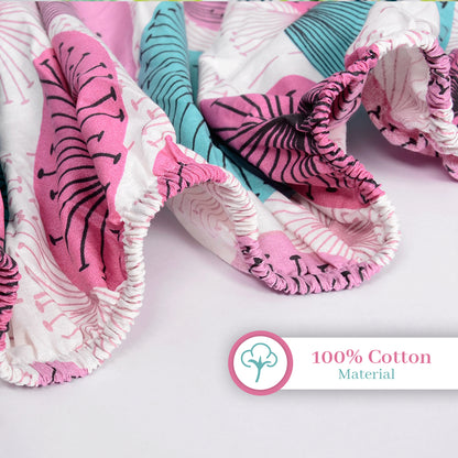 Rose Pink Floral Printed Elastic Fitted Double Bed Bedsheet