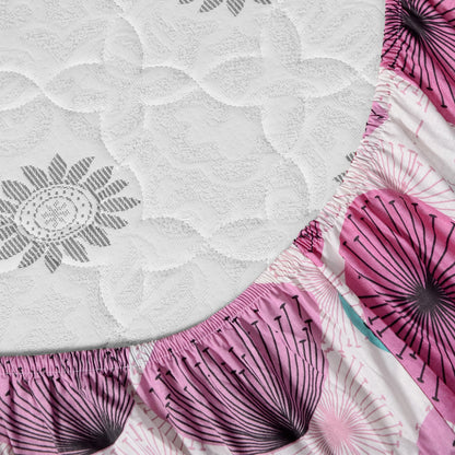 Rose Pink Floral Printed Elastic Fitted Bedsheet For Single Bed