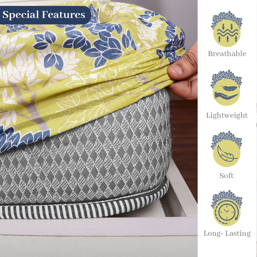 Lemon Drop Tree Leaf Elastic Fitted Bedsheet For Single Bed