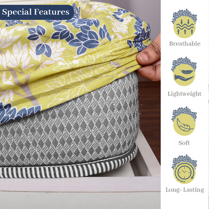 Lemon Drop Tree Leaf Elastic Fitted Bedsheet For Single Bed