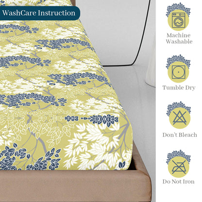 Lemon Drop Tree Leaf Elastic Fitted Bedsheet For Double Bed