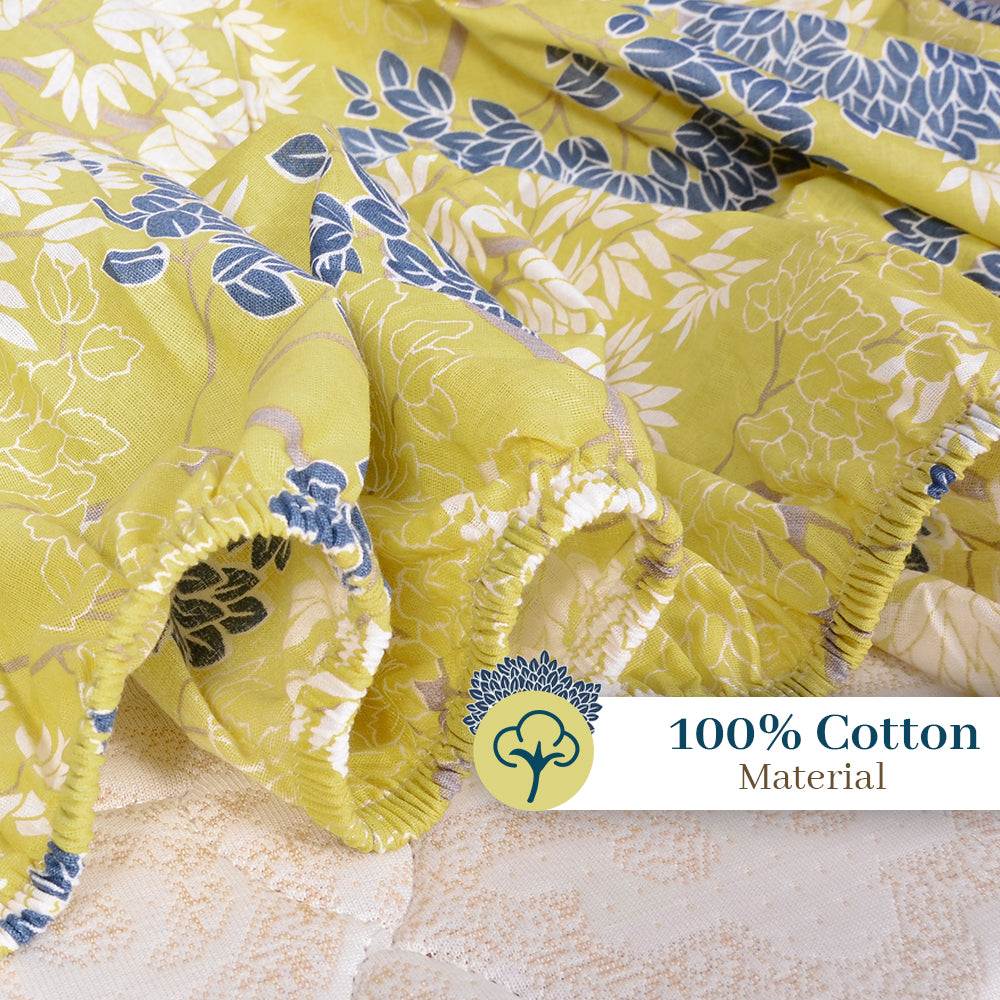 Lemon Drop Tree Leaf Elastic Fitted King Bed Bedsheet
