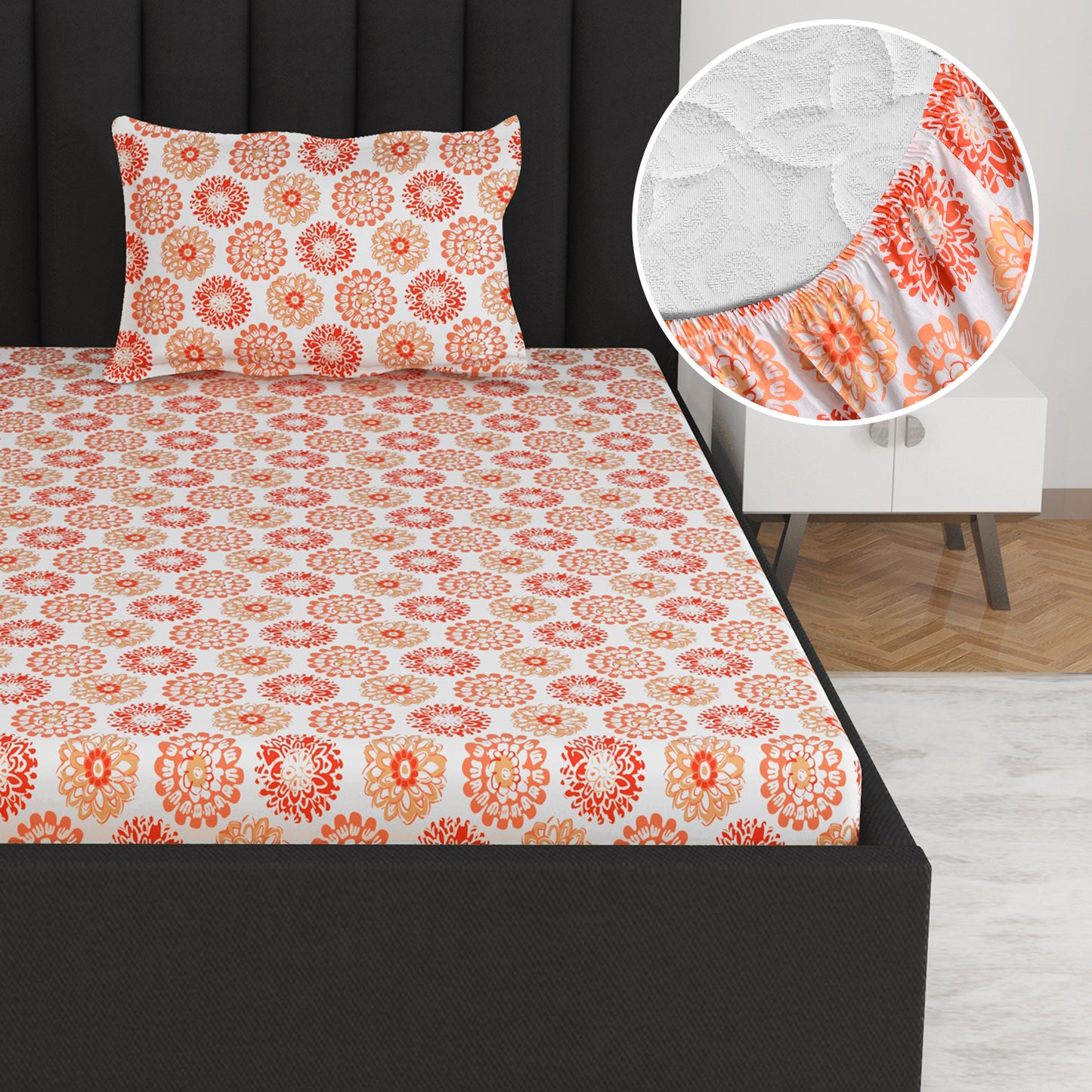 Summer Dahlia Floral Printed Elastic Fitted Bedsheet For Single Bed