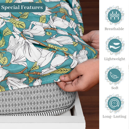 Meadow Green Floral Elastic Fitted Bedsheet for Single Bed