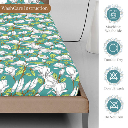 Meadow Green Floral Elastic Fitted Bedsheet for Single Bed