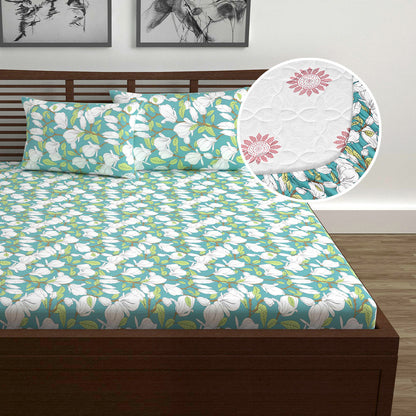 Magnolia floral Elastic Fitted Double Bed Bedsheet