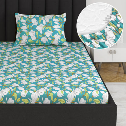 Magnolia Floral Elastic Fitted Bedsheet For Single Bed