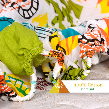 Aqua & Mustard Triangle Print Elastic Fitted Bedsheet for Double Bed