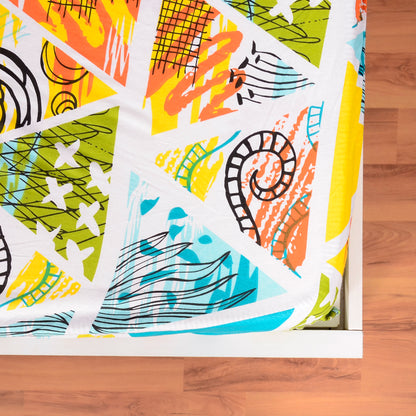 Aqua & Mustard Triangle Print Elastic Fitted Bedsheet for King Bed