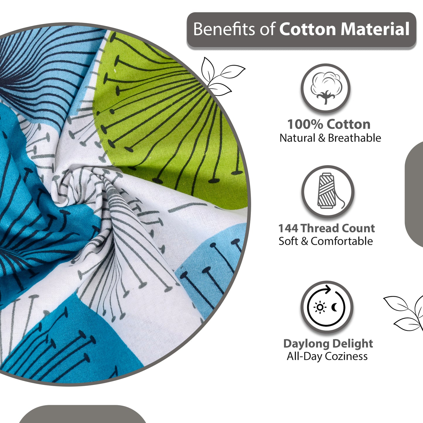 Dandelions Floral Print Blue Single Cotton Bedsheet