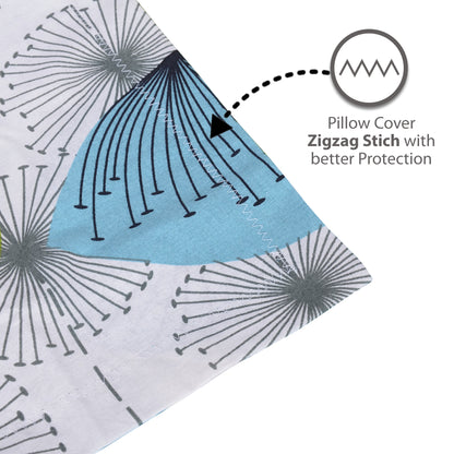 Dandelions Floral Print Blue Single Cotton Bedsheet