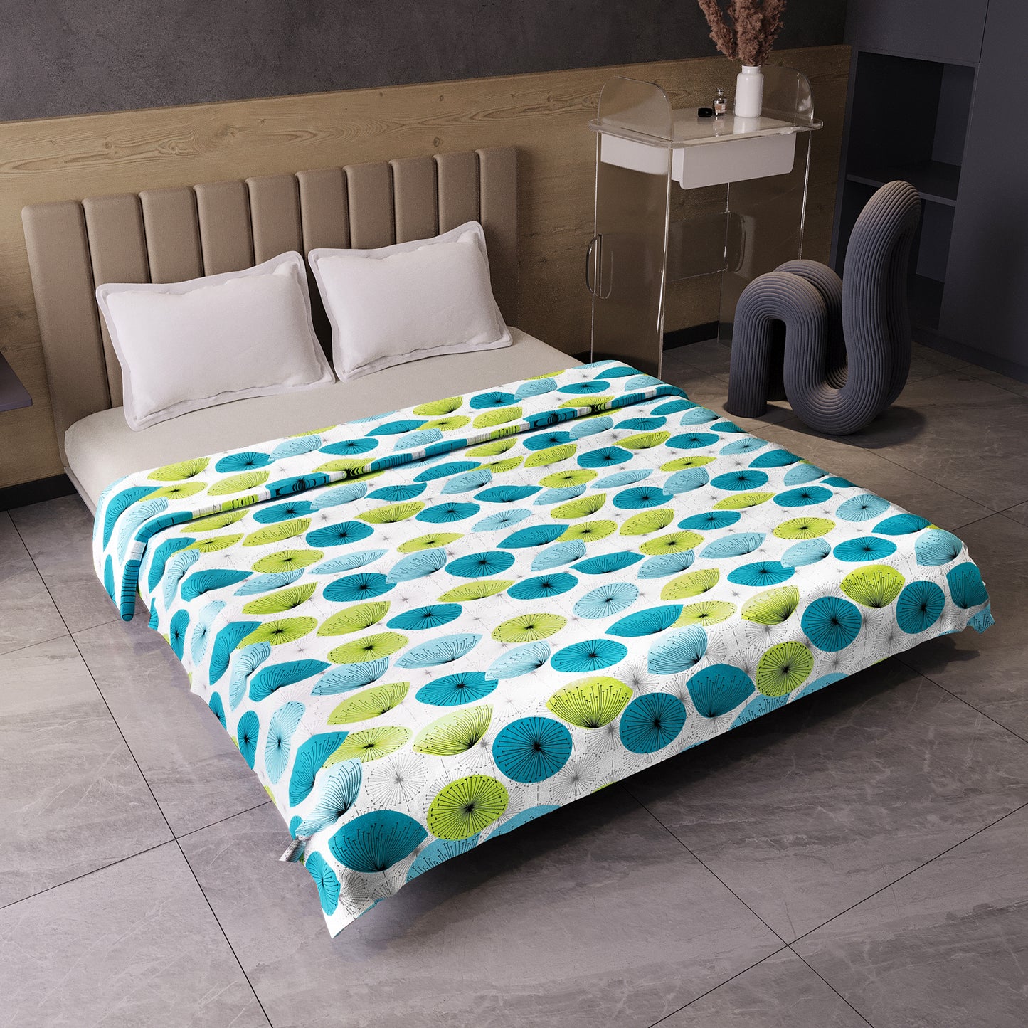 Dandelions Floral Print Blue 144 TC 100% Cotton Cozy and Comfy Dohar for Double Bed
