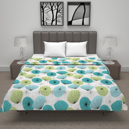 Dandelions Floral Print Blue 144 TC 100% Cotton Cozy and Comfy Dohar for Double Bed