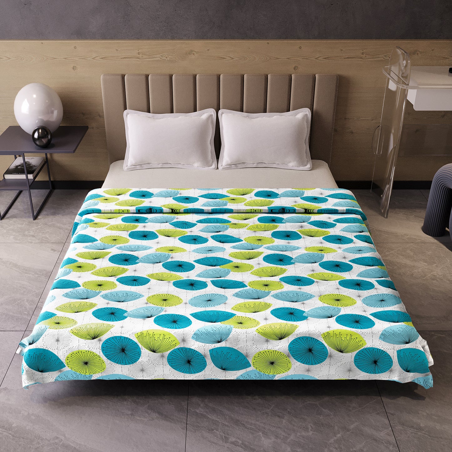 Dandelions Floral Print Blue 144 TC 100% Cotton Cozy and Comfy Dohar for Double Bed
