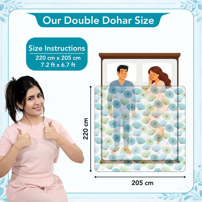Dandelions Floral Print Blue 144 TC 100% Cotton Cozy and Comfy Dohar for Double Bed