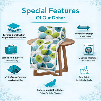 Dandelions Floral Print Blue 144 TC 100% Cotton Cozy and Comfy Dohar for Double Bed