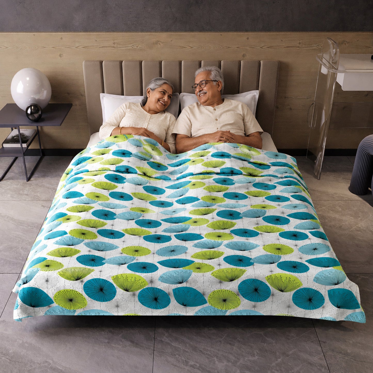 Dandelions Floral Print Blue 144 TC 100% Cotton Cozy and Comfy Dohar for Double Bed