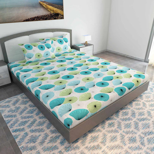 Sea Blue and Green 144 TC 100% Cotton Dandelionies King Size Bed Bedsheet with 2 Pillow Covers Bed Sheet For Bedroom