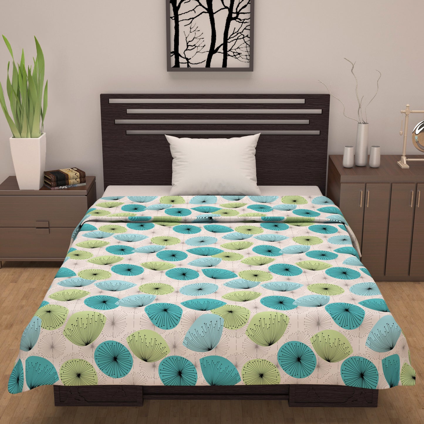 Dandelions Floral Print Blue 144 TC 100% Cotton Cozy and Comfy Dohar for Single Bed