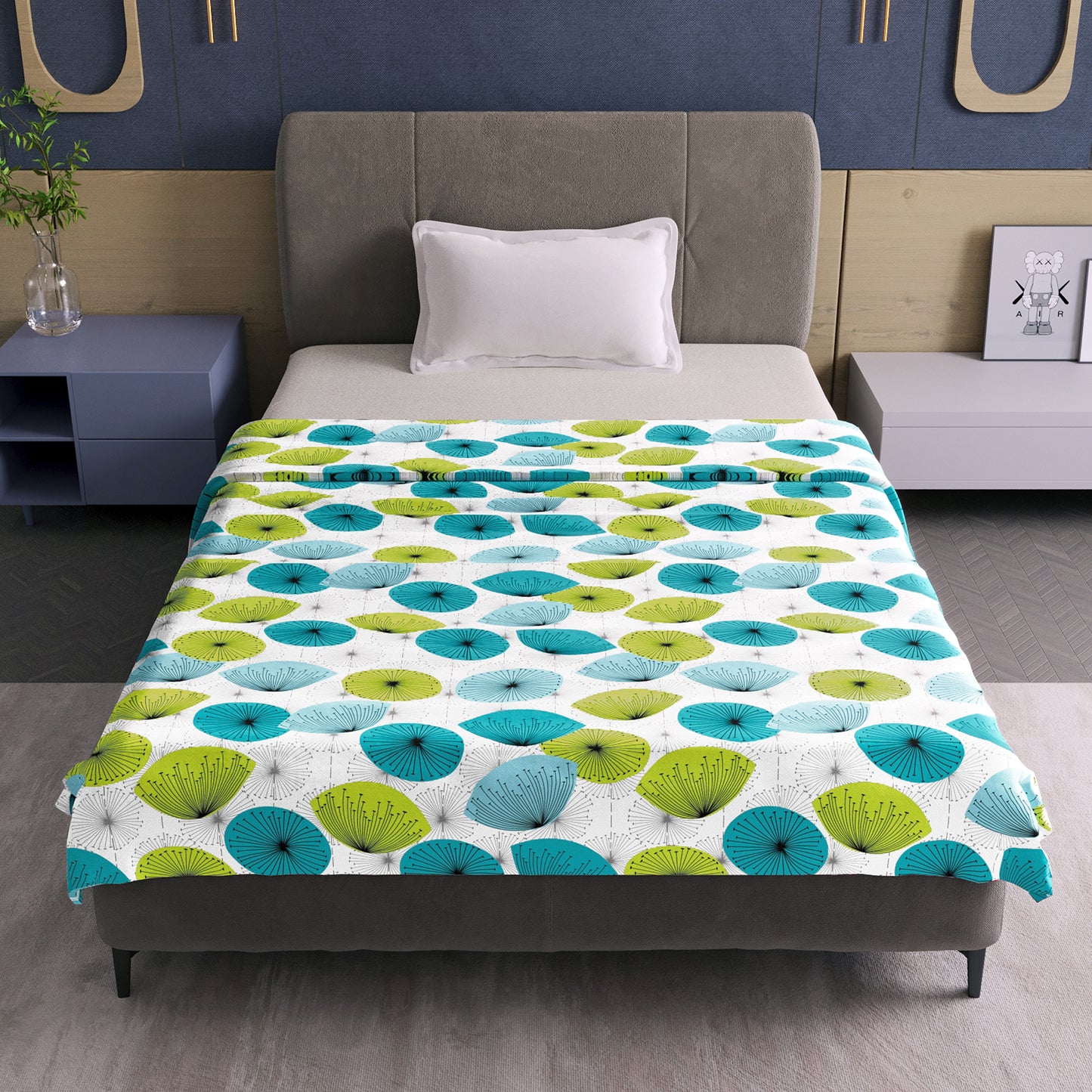 Dandelions Floral Print Blue 144 TC 100% Cotton Cozy and Comfy Dohar for Single Bed