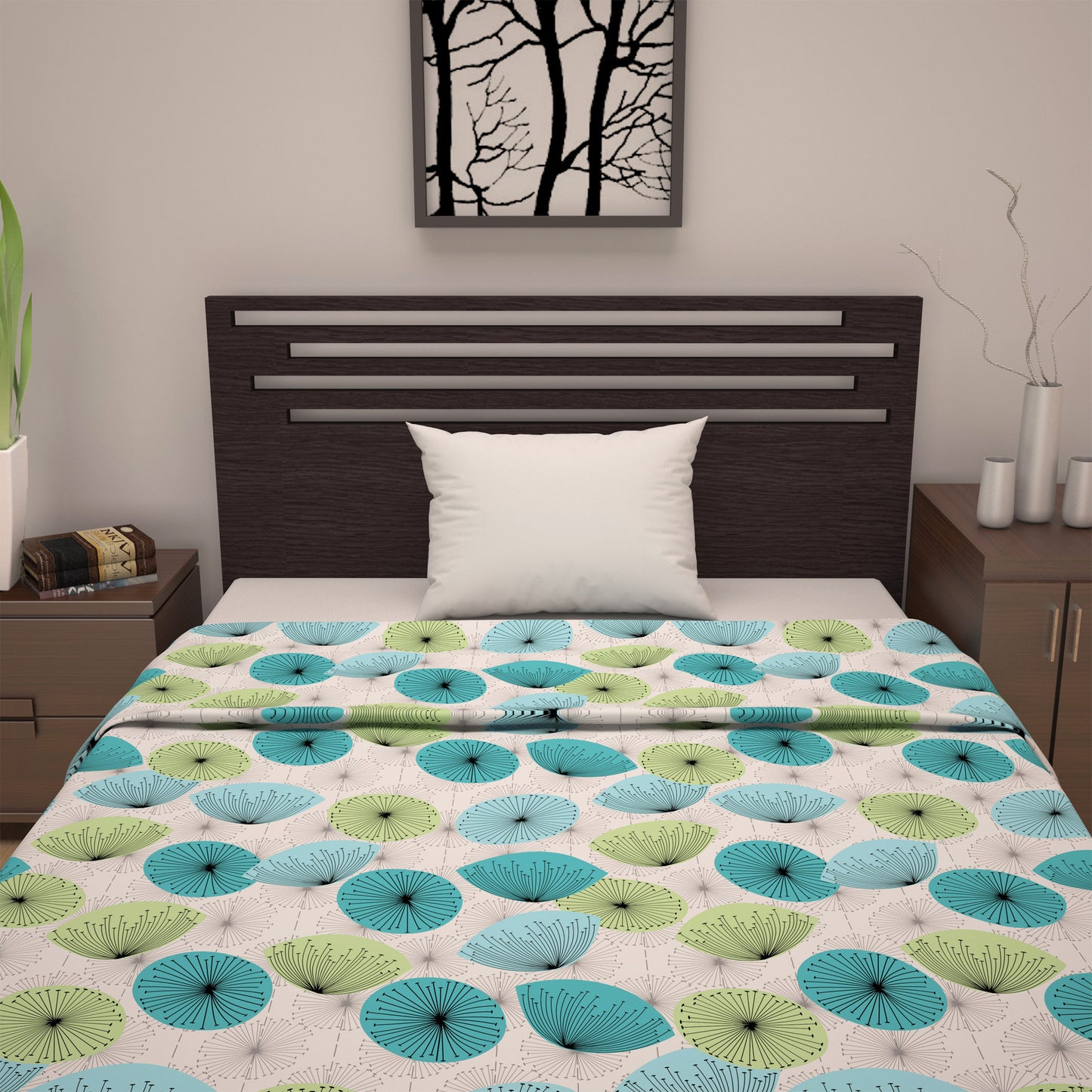 Green Floral and Multicolor Pattern Cotton Dohar Combo for Single Bed