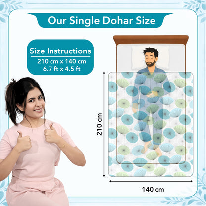 Dandelions Floral Print Blue 144 TC 100% Cotton Cozy and Comfy Dohar for Single Bed