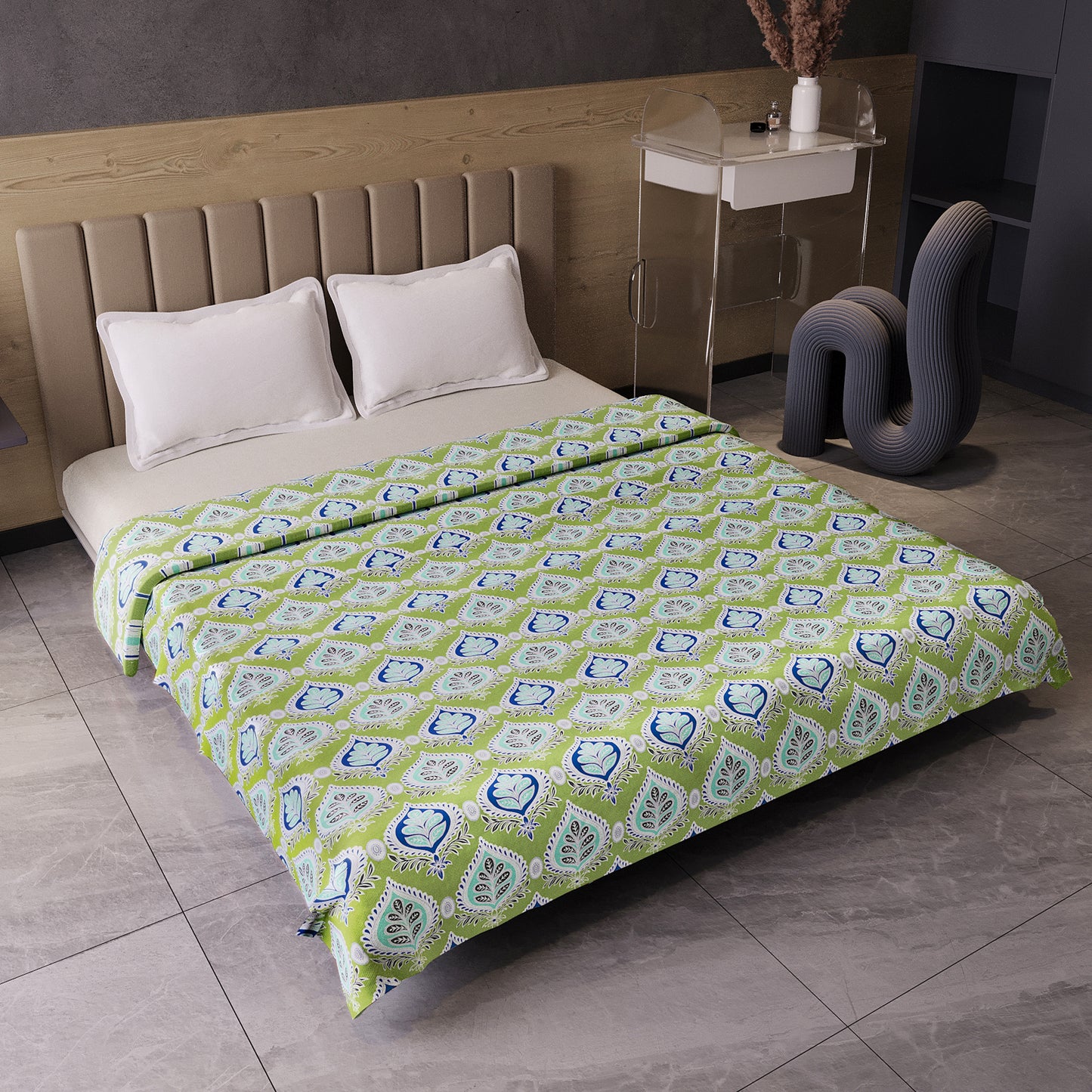 Damask Motif Green Super Soft Brushed 144 TC 100% Cotton Double Bed Dohar
