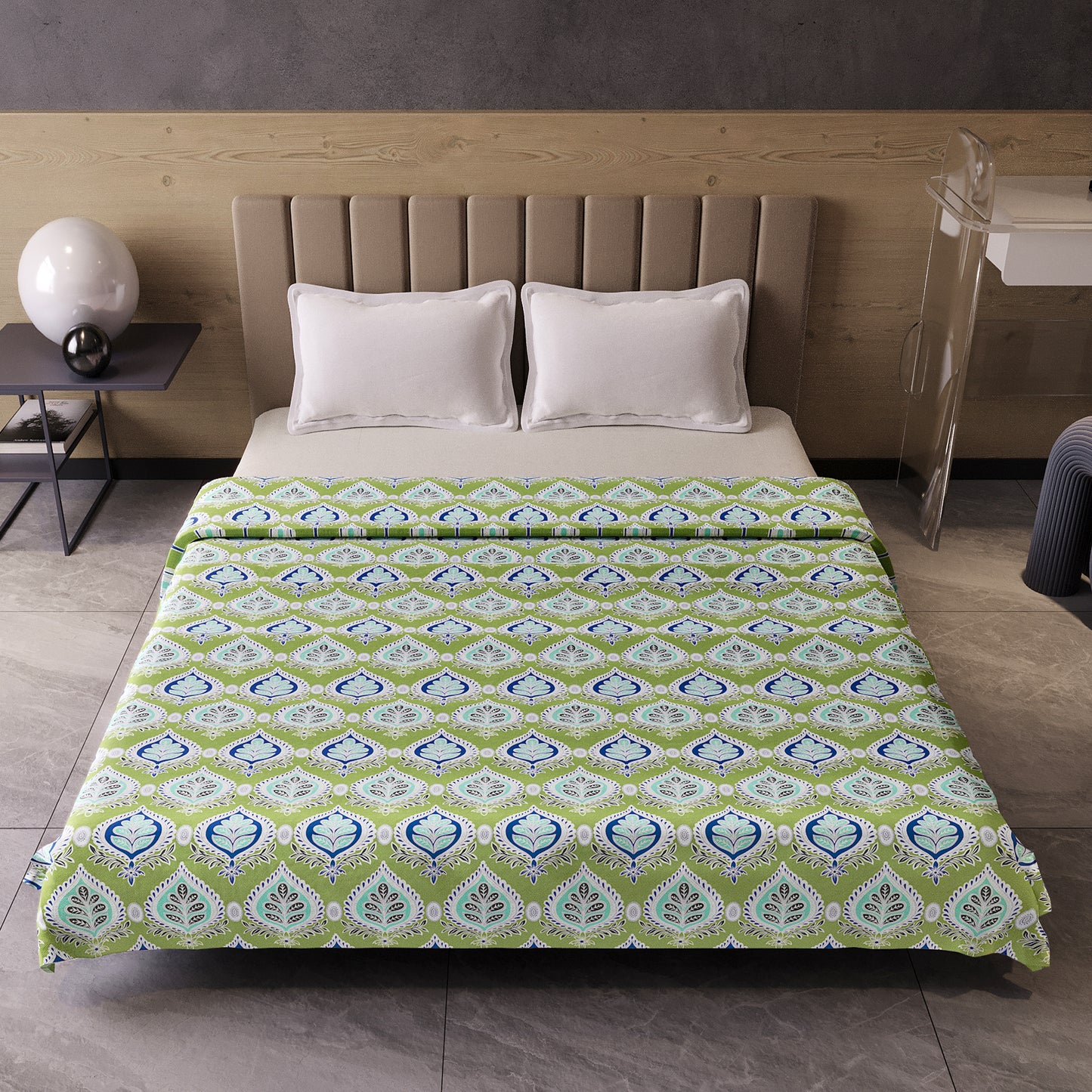 Damask Motif Green Super Soft Brushed 144 TC 100% Cotton Double Bed Dohar
