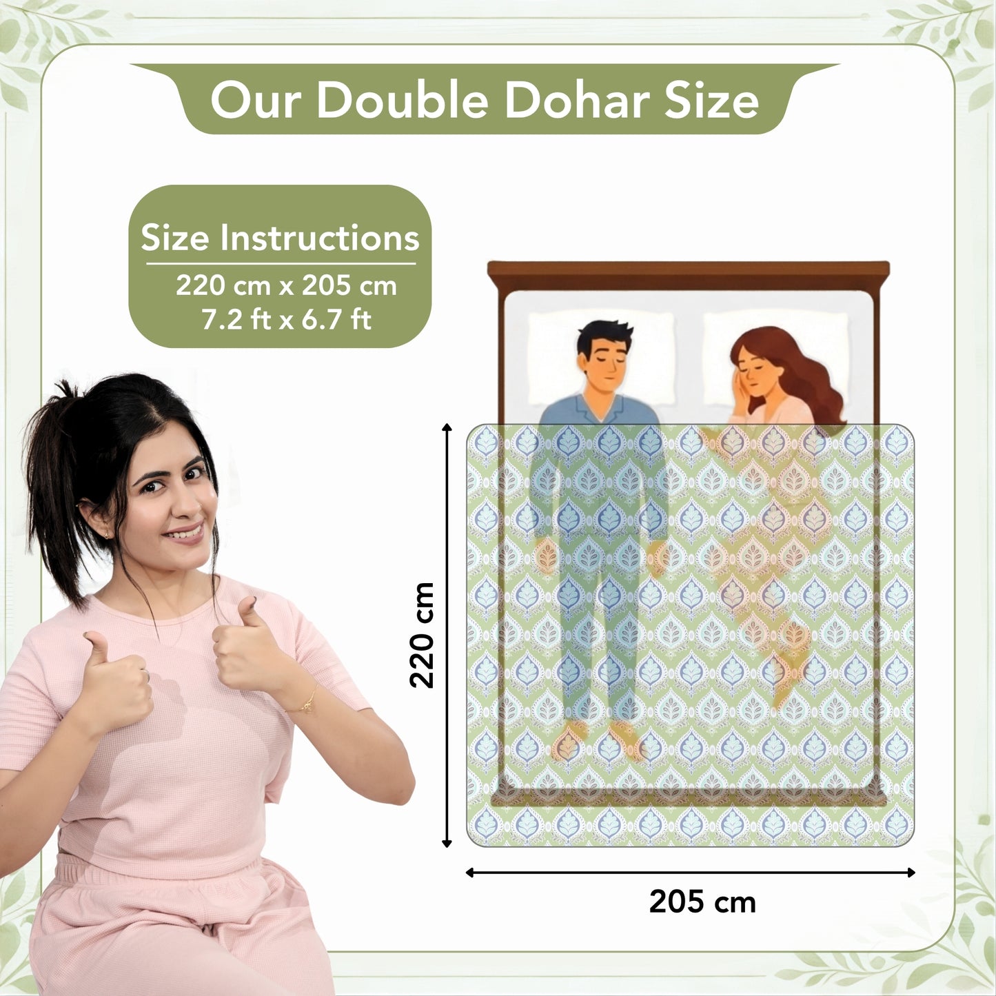 Damask Motif Green Super Soft Brushed 144 TC 100% Cotton Double Bed Dohar